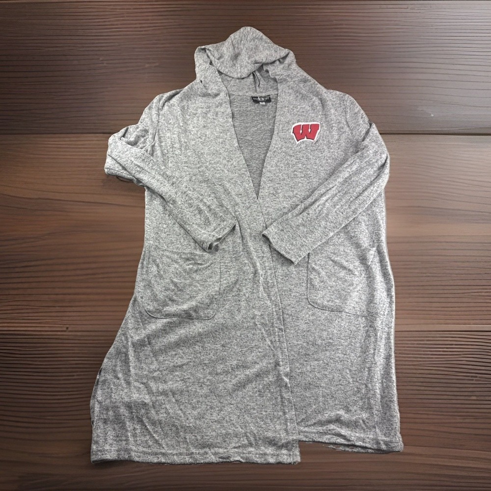 University Wisconsin Badgers Boxercraft Cardigan Womens M Gray Hooded Pockets